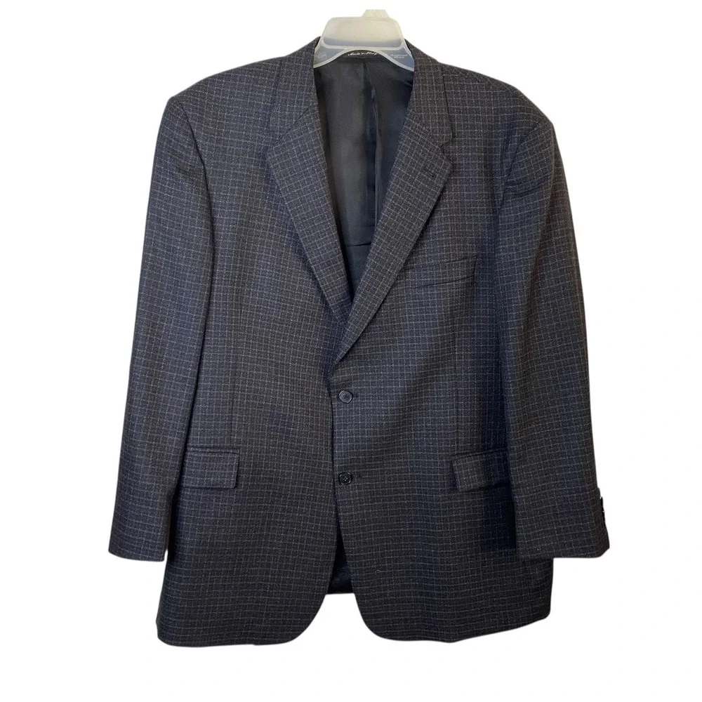 Murano Blazer Men's 48R Check Pattern Gray Wool Cashmere Blend Sport Coat